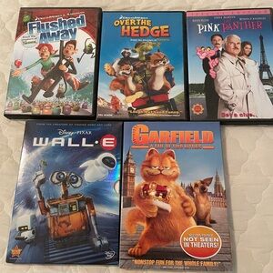 5 DVDs ; Wall E, Pink Panther, Flushed Away, Garfield, Over the Hedge